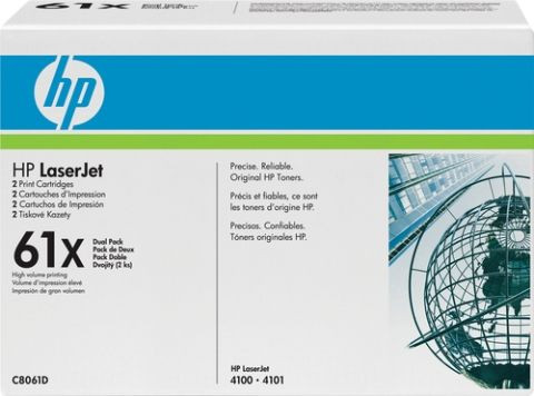 Genuine HP C8061D Dual Pack 61x c8061X Black Toner Cartridges 4100 4101 A- VAT