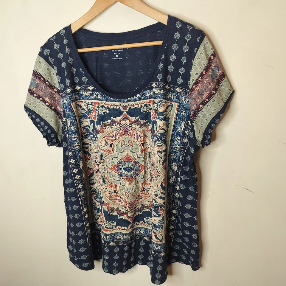 Lucky Brand Womens Tee Shirt Top Size 2X Floral Boho Short Sleeve Plus Size - Image 3 of 4