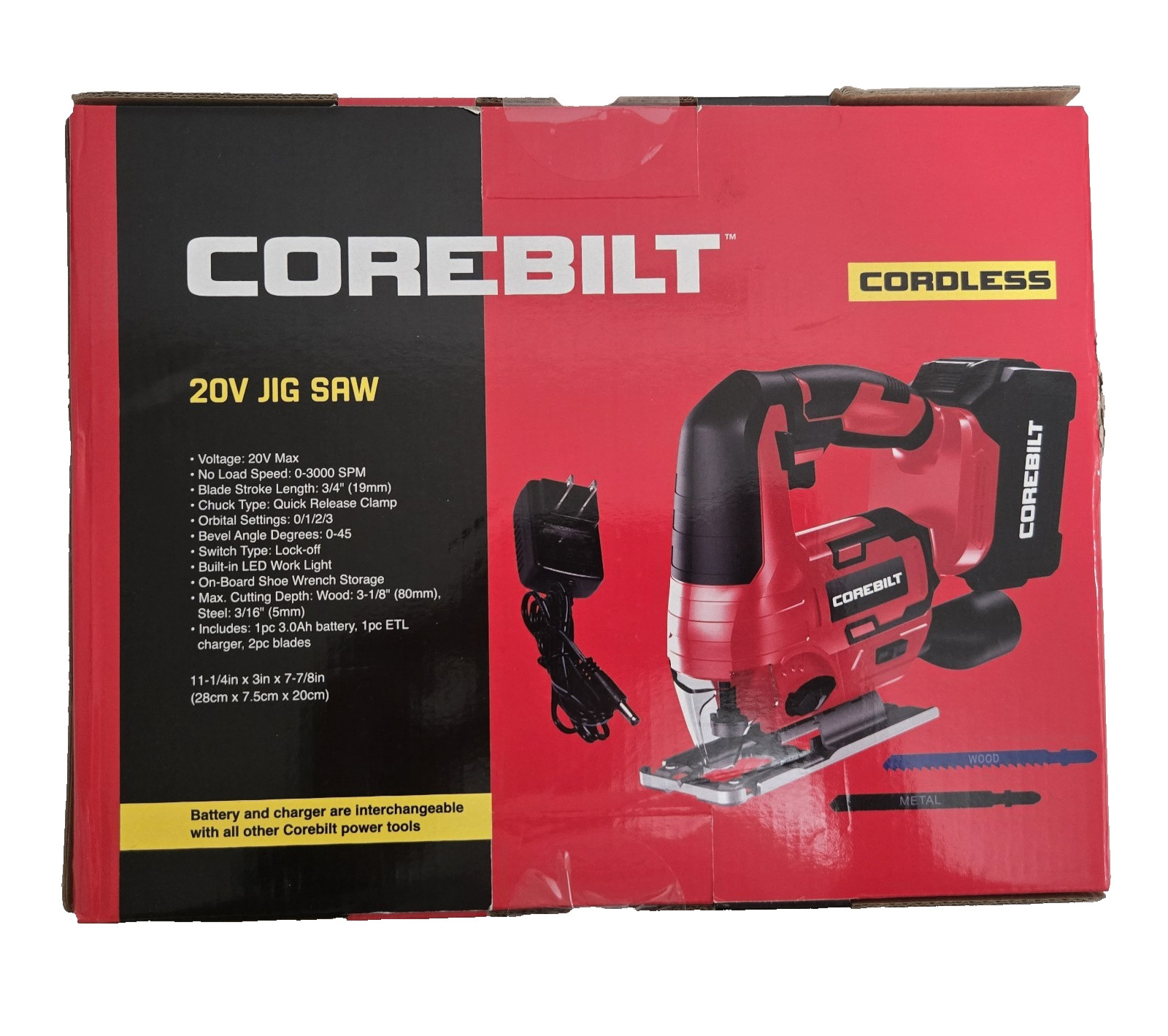 Corebilt Cordless 20V Jig Saw For Metal & Wood Includes Battery & Charger Sealed
