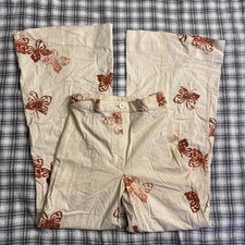 True Vintage Charm Butterfly All Over Print Flare Hippy 70s Pants Cotton S 23x29