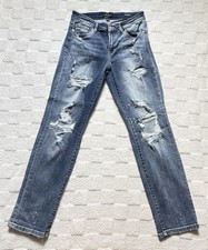 Judy Blue Distressed Medium Wash Boyfriend Denim Jeans Button Zip 5-Pocket Women