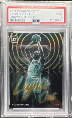 2022 Panini Donruss Optic Lights Out Kevin Durant #4 Gold Prizm /10 PSA 9