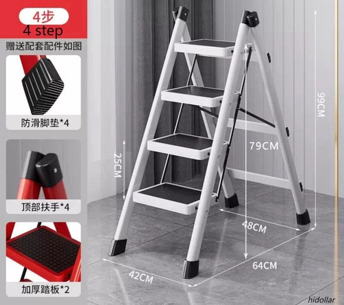 STEEL FRAME WIDE TREAD STEP LADDER FOLDABLE 2/3/4 STEP LADDER PLANT STAND LADDER - Picture 2 of 7