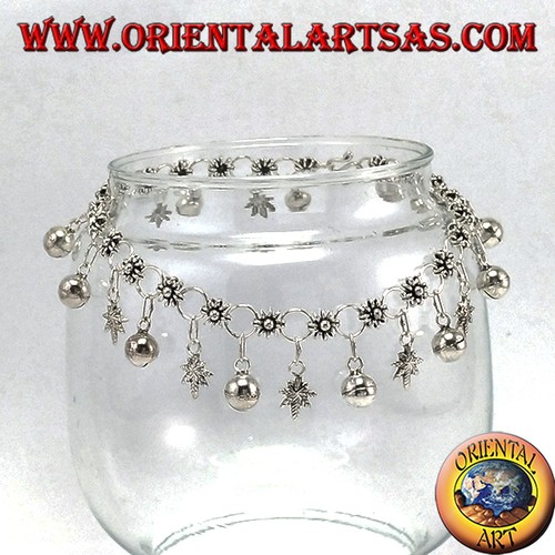 Pulsera Tobillera de Plata Con Colgantes De Pequeñas Flores Y Hojas - Imagen 5 de 5