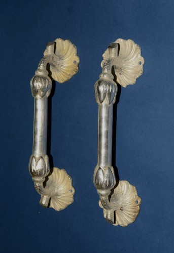 Brass Silver Garden Pull Flower Base Door Handle Pair 9'' Inches Gate Décor HK29 - Picture 3 of 12