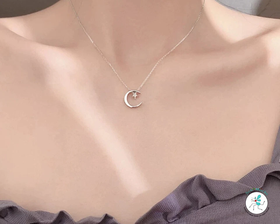 Halskette Mondsichel Stern doppelter Anhänger Islam Geschenkidee Glücksbringer - Bild 2 von 2