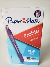 Paper Mate Profile Retractable Ballpoint Pens, Bold (1.4mm) Purple, 12 Count NEW