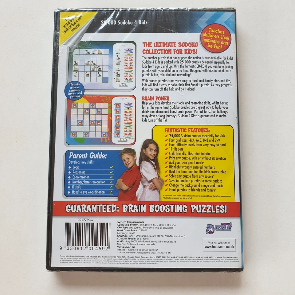 25,000 Sudoku 4 Kidz (PC CD-Rom 2006) Puzzles / Sudoku for kids (Ages 6+) SEALED - Image 2 of 3