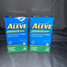 Aleve Headache Pain Reliever Naproxen Sodium Tablets, 50 Count 2 Boxes