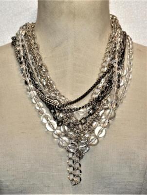 Vintage Silvertone 10 Strands Klare Perlenketten 20'' Halskette