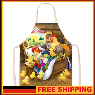 Cartoon Chickens Printed Linen Apron Waterproof Adult Kitchen Bib (68x55cm) DE