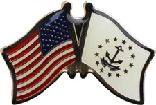 USA & State of Rhode Island Friendship Flag Bike Motorcycle Hat Cap lapel Pin 