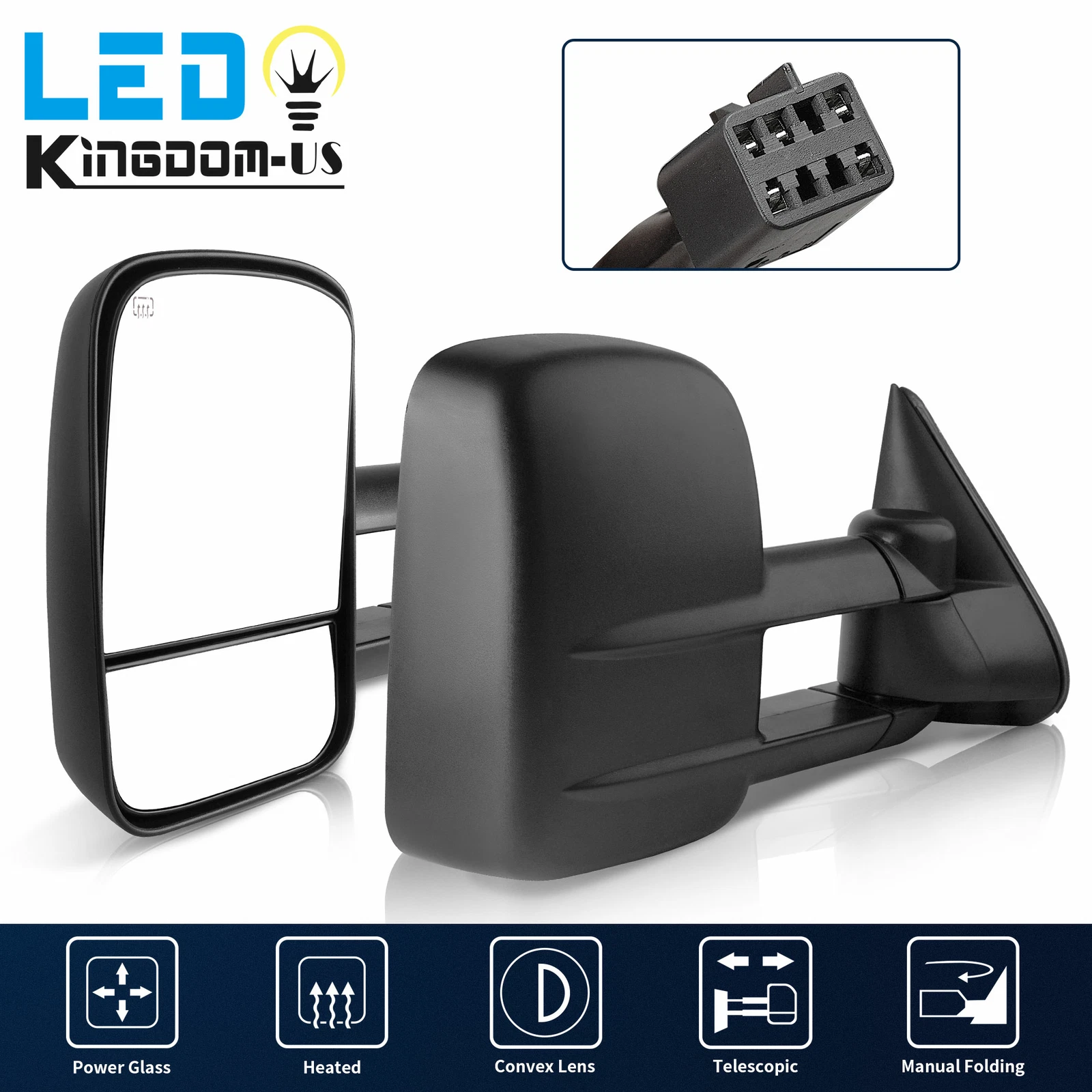 Pair Power Heated Tow Mirrors for 1999-2002 Chevy Silverado GMC Sierra 1500 2500