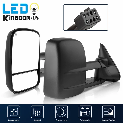 Pair Power Heated Tow Mirror for 1999-2002 Chevy Silverado 1500 2500 2500HD 3500