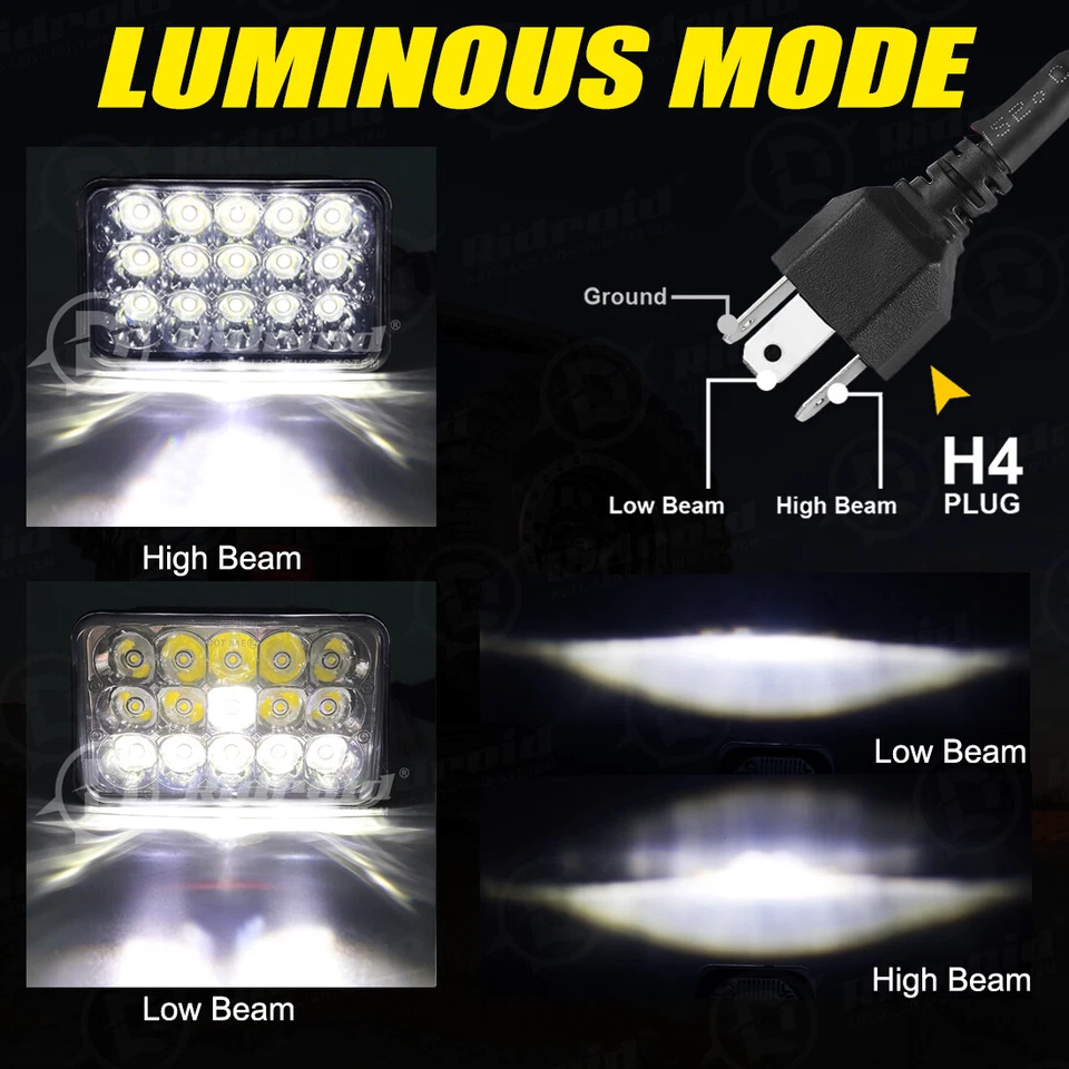 4pcs 4x6 inch LED Headlights High Low Beam for Kenworth T400 T800 W900 Peterbilt - Image 3 of 4