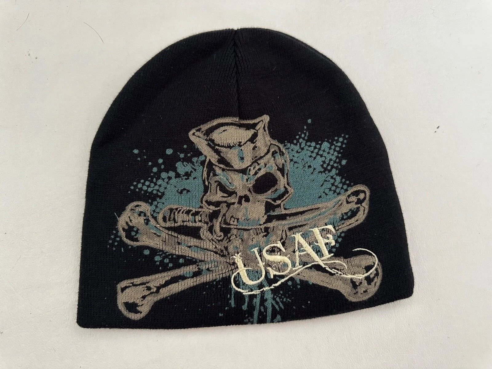 New USAF Logo Knit Graphic Black Beanie Hat One Size