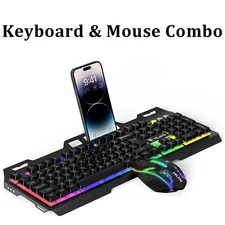 Gaming Keyboard and Mouse Wired Colorful Glowing  Mechanical Feel Backlit For PC