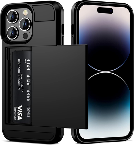 Case for iPhone 14 Pro Max Case Wallet Credit Card Holder ID Slot Sliding Door
