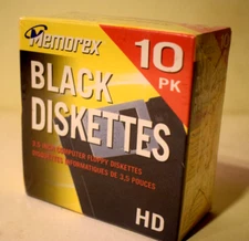 Memorex 3.5" HD Computer Floppy Disks Sealed 10 Pack. Black Diskettes NEW