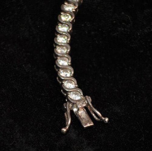 Vintage Estate 925 Sterling Silver Simulated Diamond 7.5" Tennis Bracelet 14.3g - Picture 2 of 5