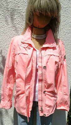 Exclusive REDPOINT Designer Long Übergangs Jacke Neon rosa Vintage Look Gr. 44