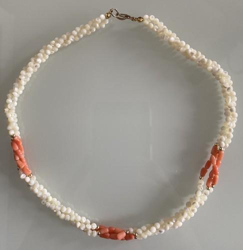 Vintage Mother Of Pearl Coral Necklace 