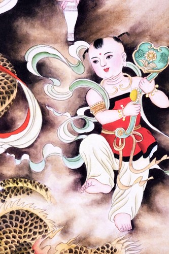 ORIENTAL ASIAN ART CHINESE FIGURE WATERCOLOR PAINTING-Guanyin buddha&dragon - Picture 6 of 12