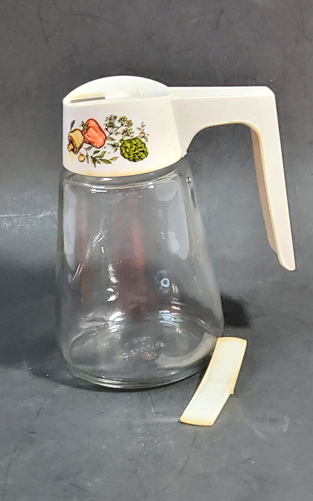 Corning Ware Spice of Life Syrup Dispenser Clear Glass Gemco Flapper is Broke