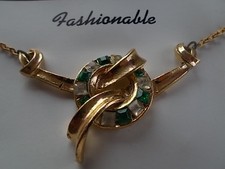 Vintage Necklace 1960s 1970s Necklace faux Emerald Diamond Necklace Bling Retro