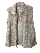 Grace Emma Faux Fur Vest Women Medium Off White Animal Print Sleeveless Jacket