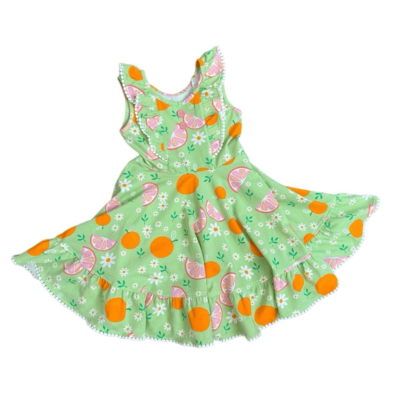 Eleanor Rose Demi Dress Size 7-8 Green Oranges Daisy Floral Sleeveless NEW  | eBay