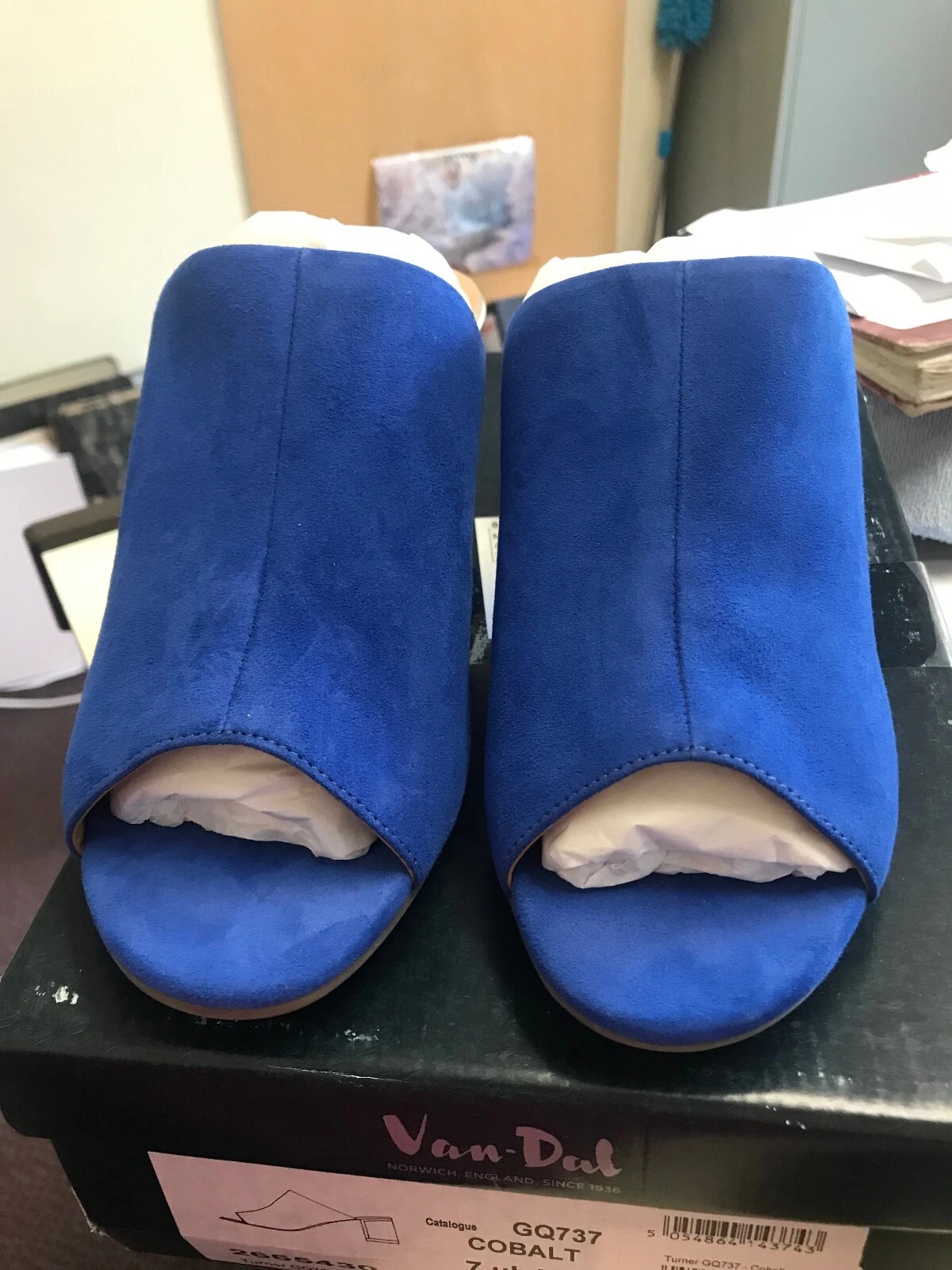 VANS Sandali Van Dal Turner donna UK 7D blu scamosciati tacco a blocco punta aperta mulo