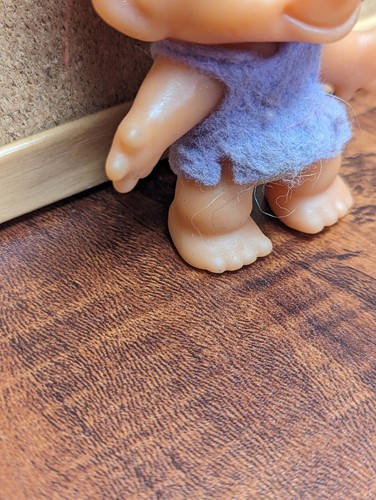 Dam Things Troll 1960s Orange Hair Purple Dress, Made in Denmark 2.5" - Picture 7 of 15