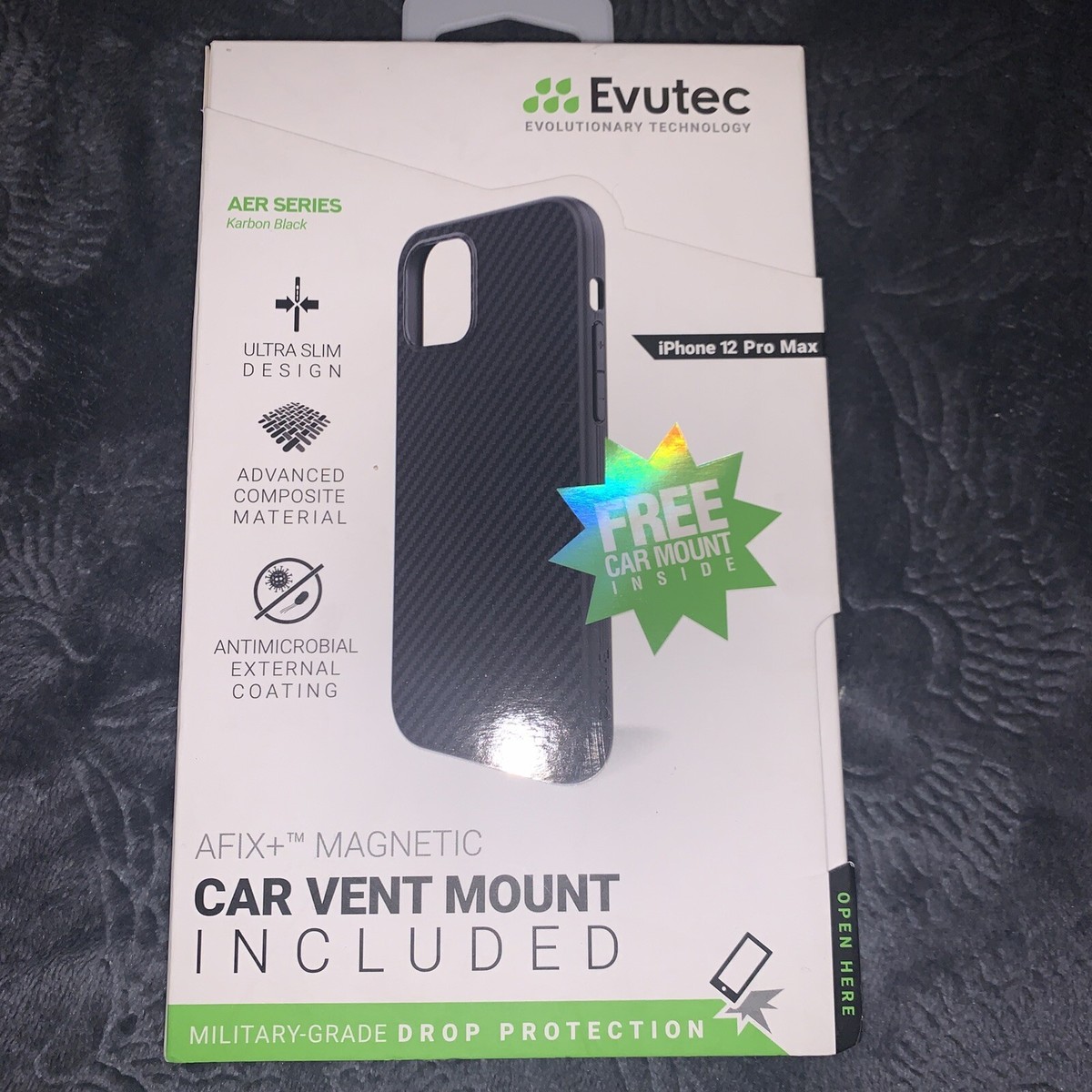 Evutec Aer Series For iPhone 12 Pro Max Karbon Black w/Car Mount