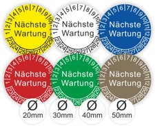 Pr&uuml;fplaketten Wartung von Anlage Wartungsaufkleber Terminkontrolle &Oslash;:20-50mm