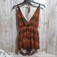 NWT Mahina Women's Medium Rust Orange Romper Tank Top Tie Back Boho Made in USA