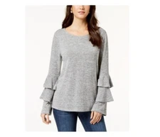 Style & Co Womens M Heather Gray Ruffled Long Sleeves Top NWT BP63