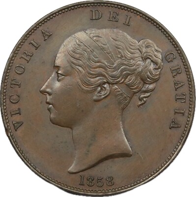 1858 Great Britain Victoria Penny ''Large Date - No W.W.'' - Uncirculated
