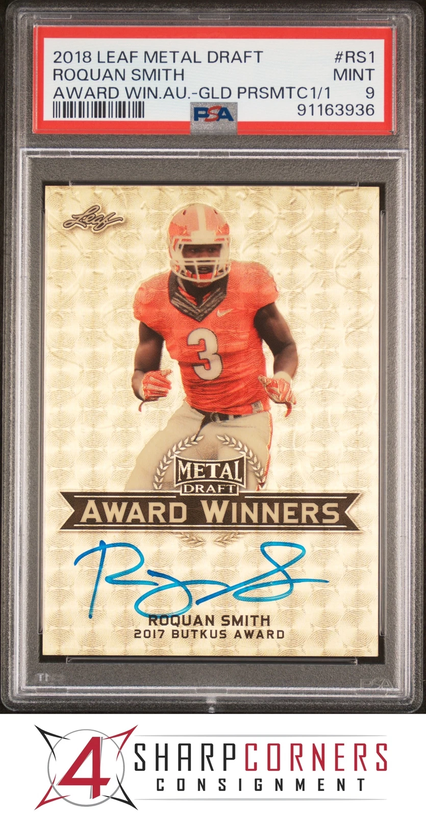 Roquan Smith Leaf Metal Draft Award Winners Autographs #RS1 Gold Prismatic 1/1