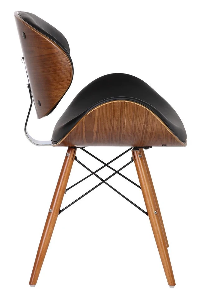 Dining Office Chair Retro Faux Leather Eiffel  Wooden  Legs Walnut Finish - Image 4 of 4