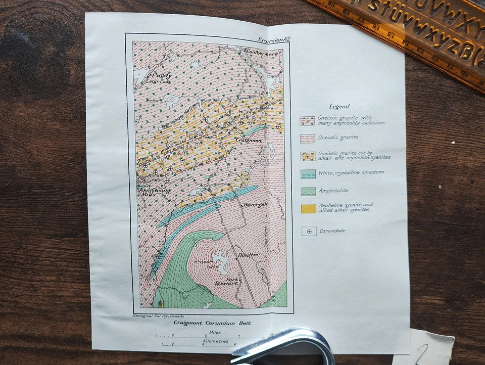 1913 Antique Geological Map of Craigmont Cordundum Belt, Ontario  - Canada - Image 1 of 1
