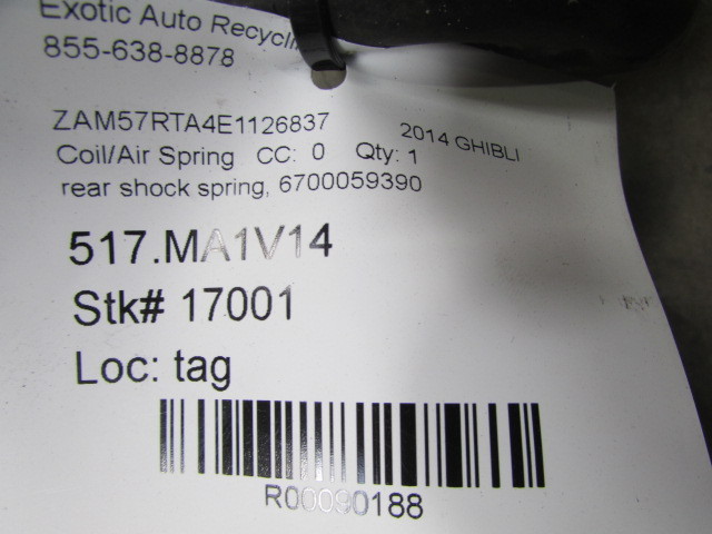 Maserati Ghibli, Rear Coil Spring, P/N 6700059390