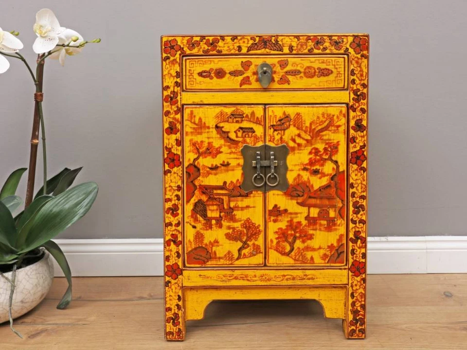 chinesische Kommode Sideboard 1 Schublade 2 Türen bemalt #M-KOM-A19Y