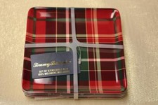 TOMMY BAHAMA CHRISTMAS PLAID SQUARE MELAMINE APPETIZER/DESSERT PLATES - S/6- NEW