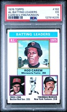 1976 TOPPS R.CAREW/F.LYNN/T.MUNSON #192 AL BATTING LEADERS PSA 5