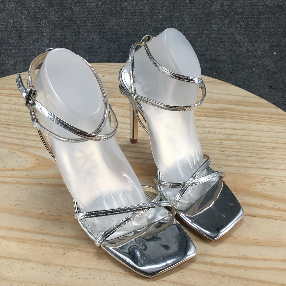 NUEVO Vestido Calvin Klein Tacones Para Mujer 6.5 M Tegin Stiletto Tobillo Tirantes Plateado Foto 3 de 4