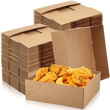 50 Pcs 10. 4" x 10. 4" x 3. 7" Kraft Paper Food Trays Disposable Foldable Pap...
