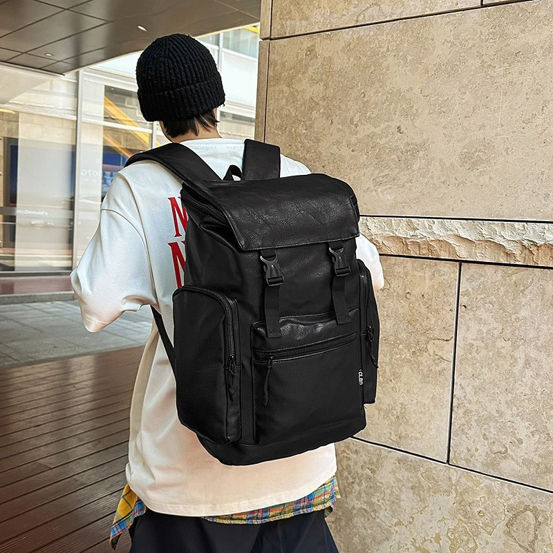 Retro Men's Leather Cowhide Women's Computer Backpack Frosted - Image 4 of 4