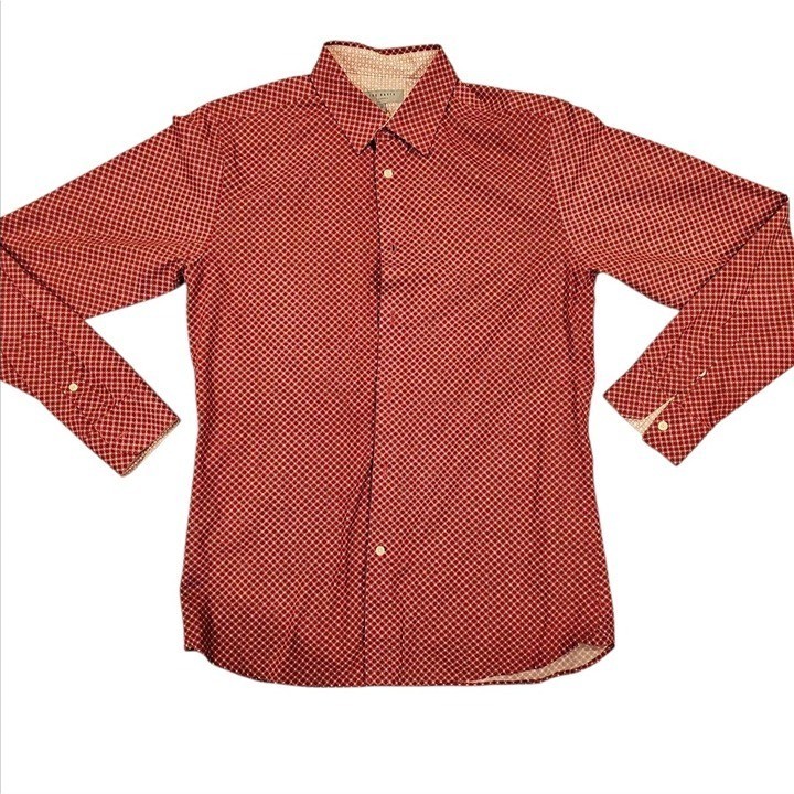 Ted Baker London Mens Slim Fit Red Diamond Print Button-Down Shirt Size 3 Cotton
