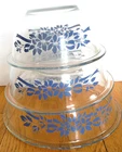 Vintage Pyrex: Clear Blue Flowers Ribbon 322, 323 325 Mixing Nesting Bowls Set 3
